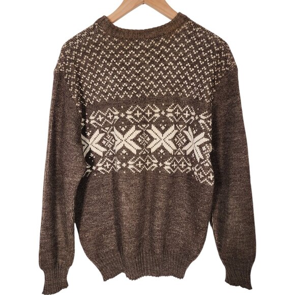 Vintage Brown Cream Fair Isle Brown Wool Blend Sweater Unisex M - Picture 2 of 8